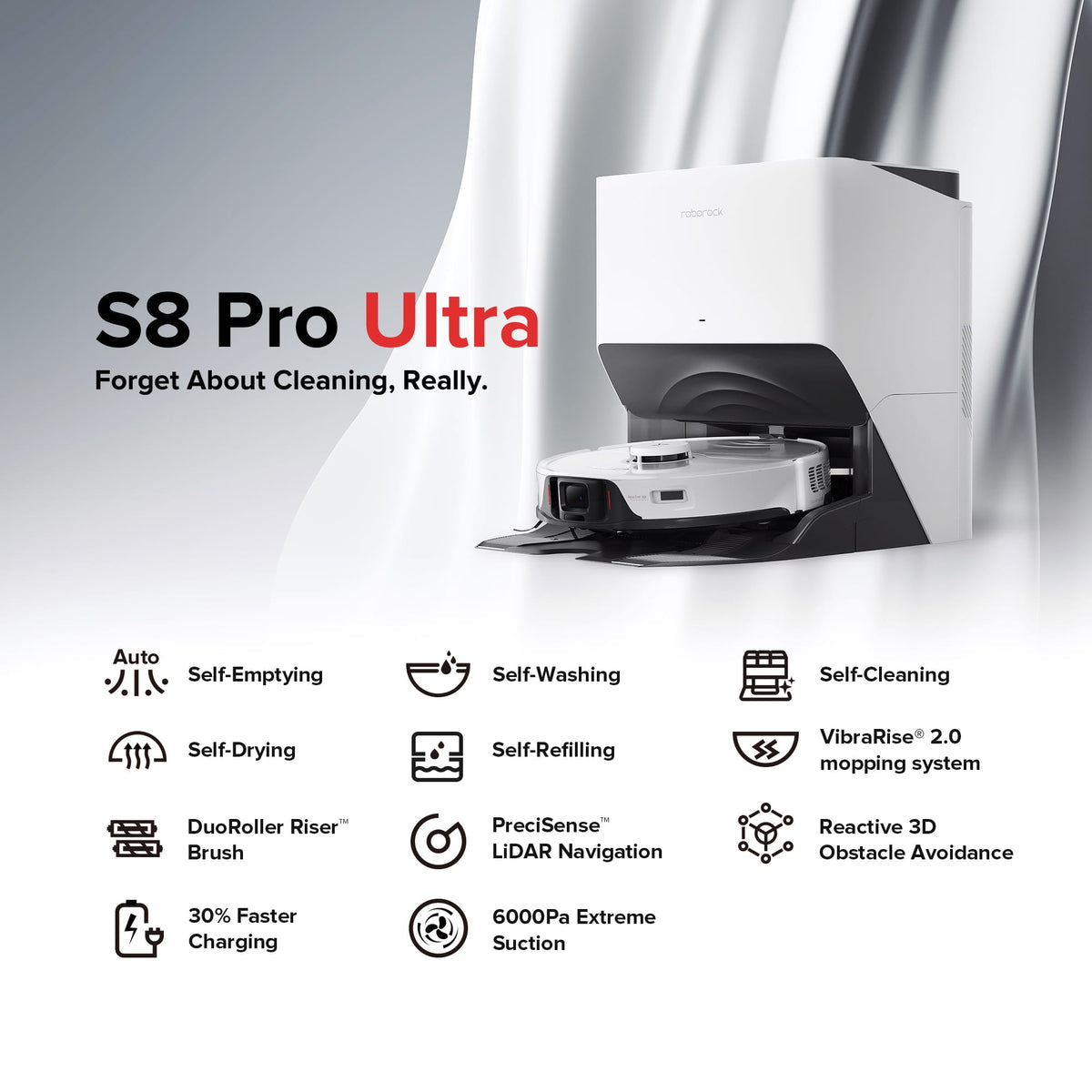 Roborock S8 PRO Ultra Robotic Vacuum Cleaner - White